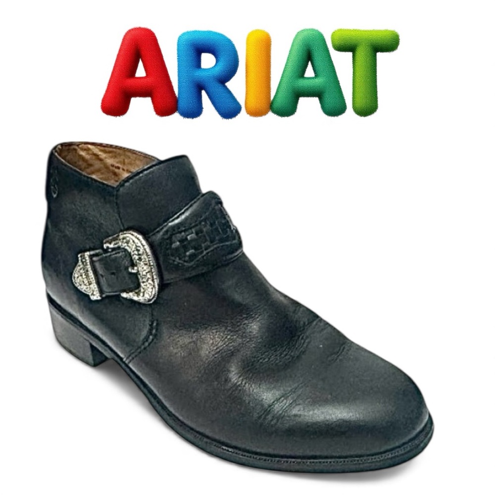 Ariat Black Leather Ankle Booties Women’s 6 Round Toe Low Heel Buckle